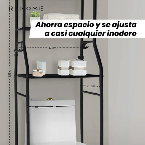 Estante Baño Mueble Organizador De Baño 3 Niveles Toallero Negro Con Repisas