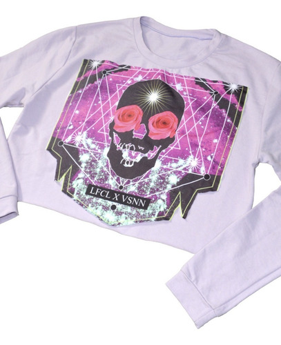Imagen 4 de 7 de Croptop Buzo Rustico Skull Flower Paradox Calavera Parche