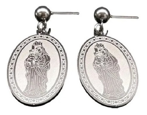 Aretes Pendientes Virgen Color Plata Acero Inoxidable Mujer