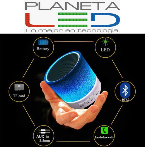 Imagen 2 de 5 de Mini Parlante Bluetooth Led Manos Libres Micro Sd Aux