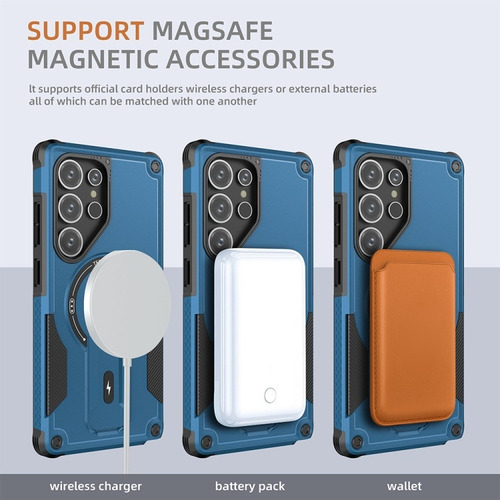 Funda Armor C/ Soporte Correa Antirobo Magsafe Para Samsung Azul S25 Ultra