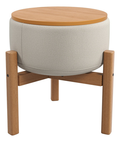Puff Decorativo Multifuncional Mesa Luxo Pill Linho Areia