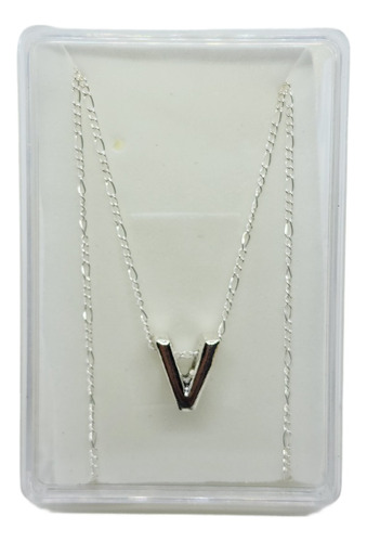 Collar Letra V Charm Con Cadena De Plata +estuche L22