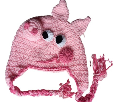 Gorro De Peppa Pig Chancho De Lana Crochet Amigurumi 