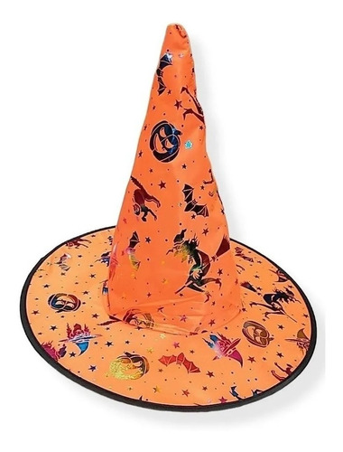 Chapéu Bruxa Estampado Morcego Estrela E Teia Halloween