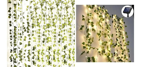 Enredadera Hoja Artificial Cortina 3x3m Solar Led Luz Cálida