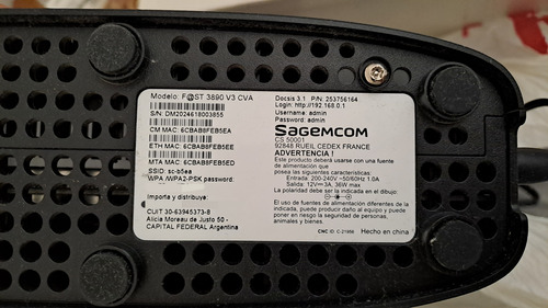 Módem Router Wifi Sagemcom Fast 3890 V3 - Impecable Negro