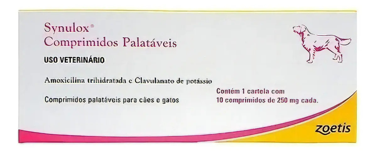 Antibiótico Synulox 250 Mg Para Cães E Gatos 10 Comprimidos Zoetis