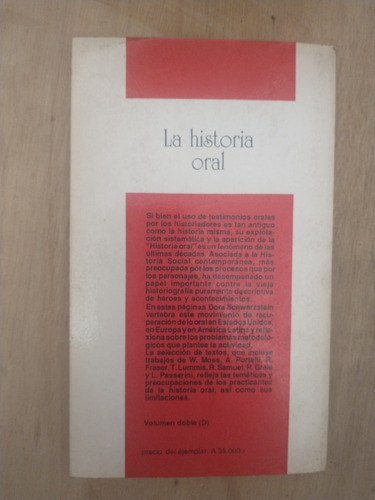 La Historia Oral - W. Moss, A. Porteli, R. Fraser Y Otros (Usado)