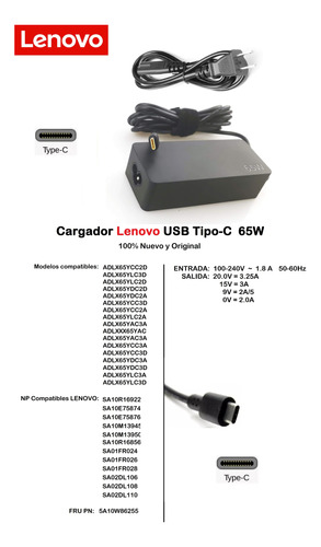 Cargador Lenovo Usb Tipo-c  65w  Nuevos Y Original 100%