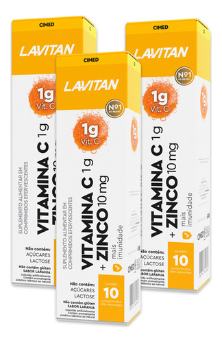 Multivitamínico Lavitan Vitamina C Zinco Laranja 3 Caixas
