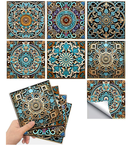 Moroccan Style Tile Stickers Set 20 Units 4x4 Inch Multicol.