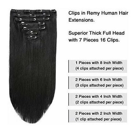 Extensiones De Cabello Natural N1 Negro Azabache 40.6cm Clip