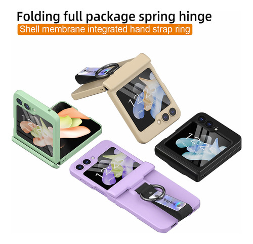 Fundas De Teléfono Spring Hinge Con Correa De Mano Y Anillo Para Samsung Galaxy Z Flip 6 5, Carcasa Resistente A Caídas