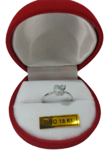 Anillo Solitario Oro Blanco 18 K Corazón Swarovski Garantía