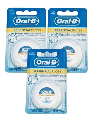 Kit De 3 Hilos Dentales Essential Floss Con Cera 50 M Oral B