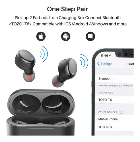 Tozo T6 True Wireless Earbuds Auriculares Bluetooth 5.3 45h