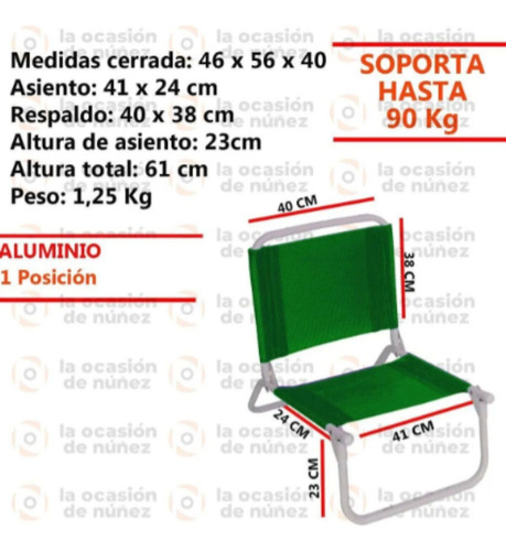 Imagen 2 de 6 de Reposera Silla Playera Aluminio Plegable Playa Camping X2
