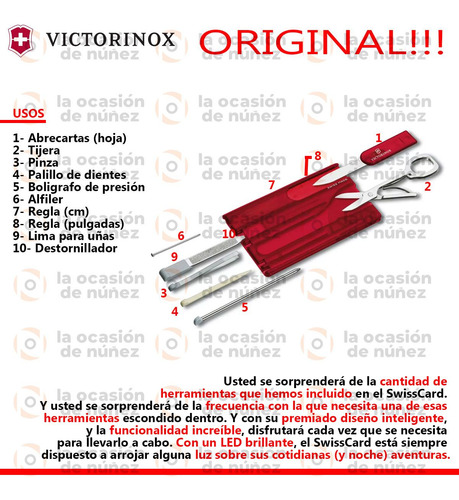 Tarjeta Victorinox Swisscard 10 Tijera Pinza Boligrafo Regla