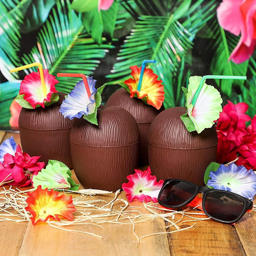 3 Tazas De Coco Y 3 Tazas De Piña Para Fiesta Hawaiana