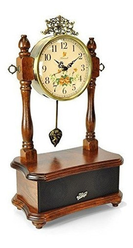 Reloj De Estilo Vintage 2 En 1 De Pyle, Altavoz Bluetooth Re