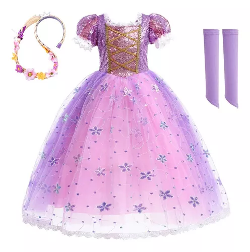 Vestido Infantil Princesa Sofia Rapunzel C/ Busto Trançado - Rosa