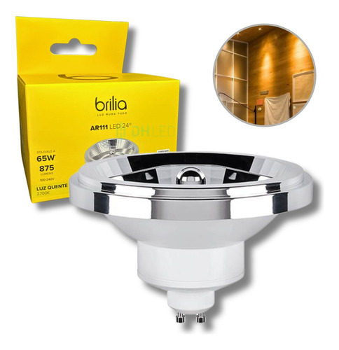 Kit 6x Lâmpada Led Ar111 12w 24º Graus Irc90 Brilia 2700k Luz Branco-quente 110v/220v
