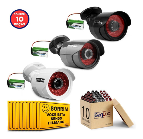 Câmera Bullet Falsa Segurança C/ Led Sem Fio Bivolt 10pçs