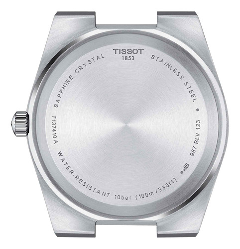 Reloj pulsera Tissot T1374101109101 con correa de acero inoxidable color gris - fondo azul