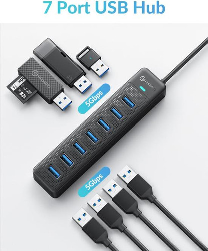Phixero Hub Usb De 7 Puertos, Cable Largo Hub Usb 3.0 Hub Mu