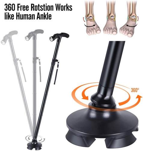 Baston Plegable Para Caminar Con Luz Led Base Articulada