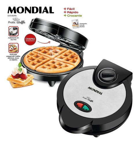 Maquina De Fazer Waffle Elétrica Antiaderente Mondial Linha Pratic Waffle GW-01 127V