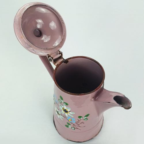 Bule Antigo Ferro Esmaltado Ágata Rosa Flores Raridade! (Usado)