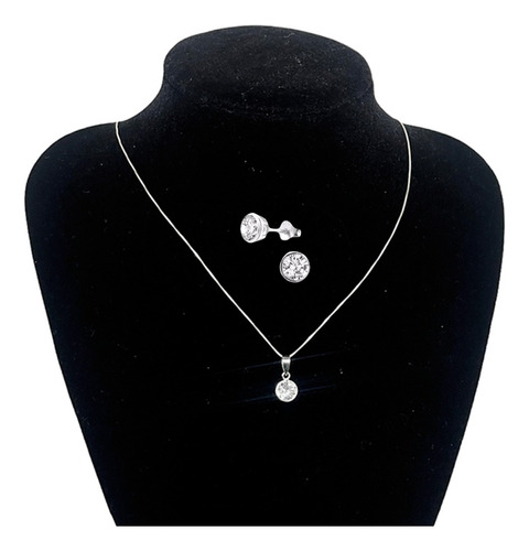 Conjunto De Collar Y Aros Set Cadena Punto De Luz Plata 925 