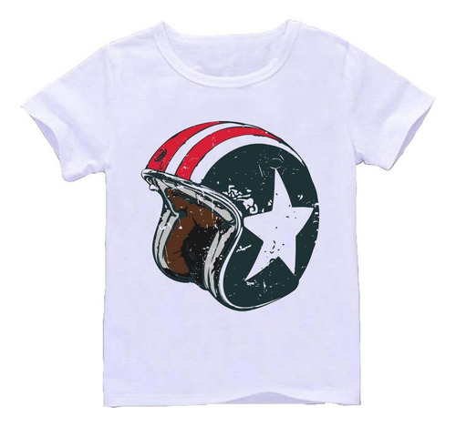 Remera Blanca Niños Casco Piloto Carreras R247