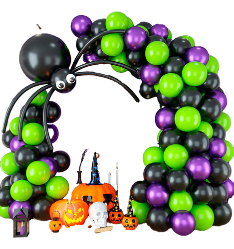 Kit Globos Halloween Verde Negro Morado Araña