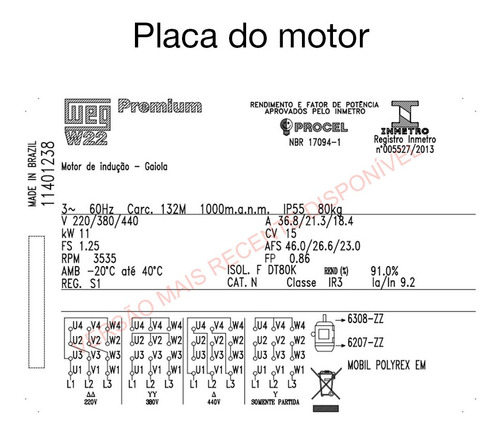 Motor Elétrico Trif Weg Ie3 15cv 220/380/440v Alta Rotação