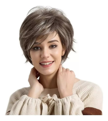 Pelucas Pelo Corto Rubio Mixto Castaño Oscuro Para Mujeres2