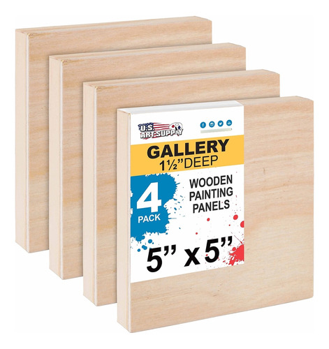 Tablero De Madera Para Pintar 12.7x12.7cm 4 Pz Us Art Supply