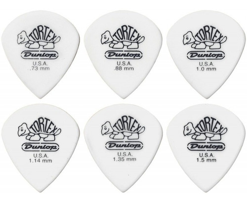 Dunlop Tortex Jazz Iii White Pack 6 Uñetas .73mm A 1.5mm