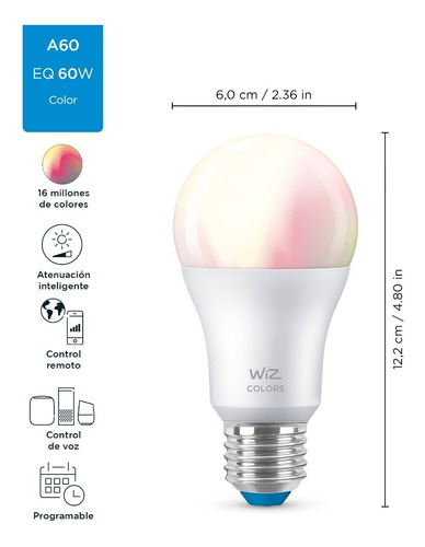 Imagen 2 de 10 de Lampara Led Bulb Wiz Wifi Color Rgb 9w E27