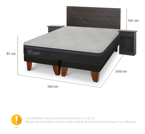 Cama Europea Hybrid Plus Smart 2p Bd Set Villarrica Gris