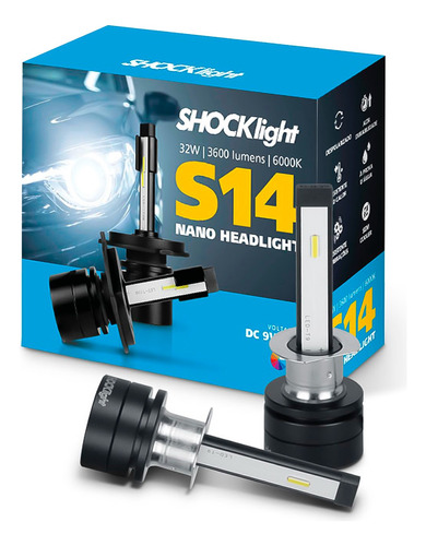 Par Lâmpada Super Led H1 Shocklight S14 Nano 6k Ultra Forte