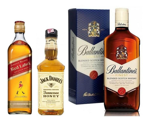 Jack Daniel's Mel 375ml+ Red Label 500ml+ Ballantine's 750ml