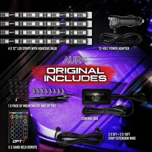 Kit De Luces Led Opt7 Rgb, P/ Interior De Automóvil, 4 Pcs