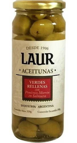 Imagen 1 de 1 de Aceitunas Verdes Laur Rellenas Con Pimiento Morron 200 Gr.