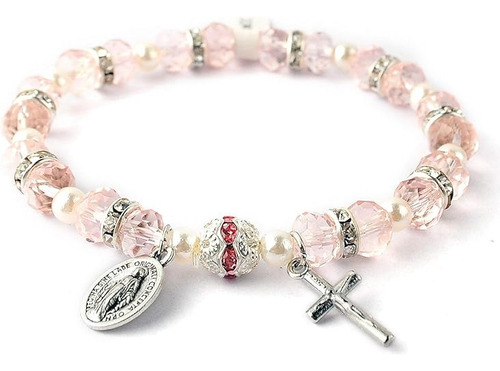  Pulsera Elástica De Rosario Con Crucifijo Y Medalla Milagro