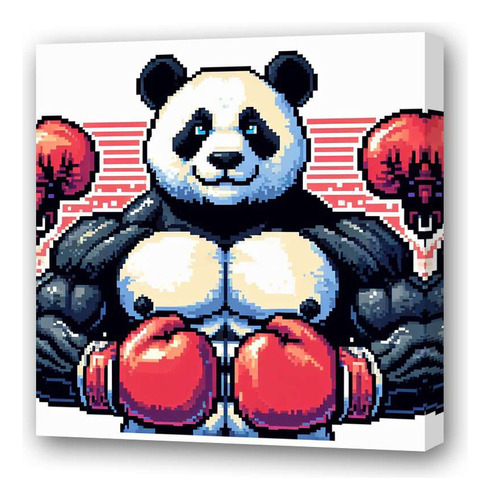 Cuadro 45x45cm Panda Boxeo Boxeador Musculo Gym Oso