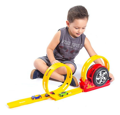 Pista Lançador Looping Duplo Mega Speed Com Carrinho Cor Multicor