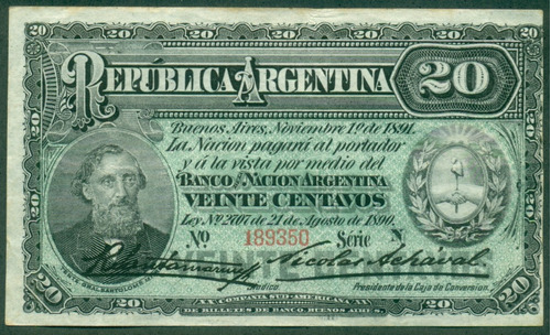 Argentina Billete Caja Conv Franccionarios 20 Cent (1893) 